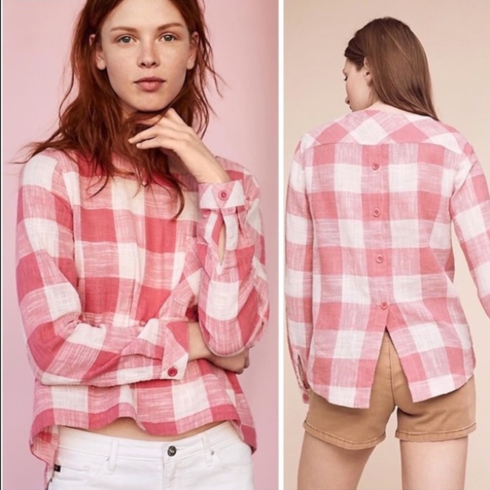 Anthropologie Cloth & Stone Plaid Gingham Top